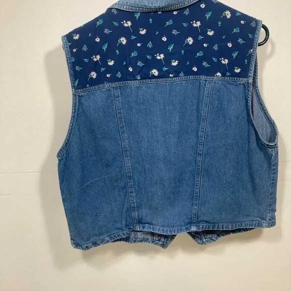 Vintage Koret City Blues Denim Jean Button Vest Upper  Floral  Large. - Picture 8 of 11
